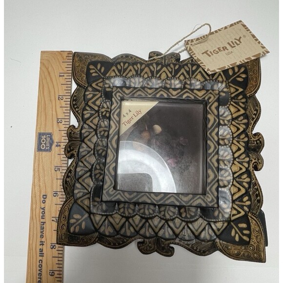 Tiger Lily Picture Frame Hand Painted USA Holds Picture 4x4" VTG? - Picture 4 of 7